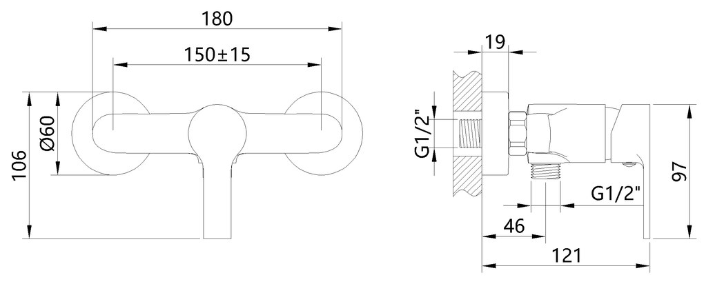 Invena Bralos, falra szerelhető zuhanycsaptelep, króm, INV-BN-07-001-A