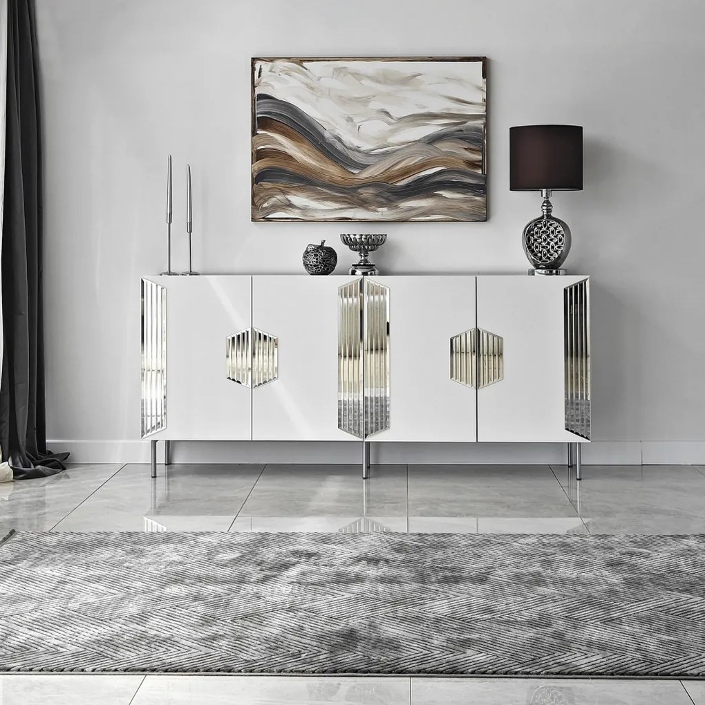 Dubai komód, fehér-ezüst, 180 cm