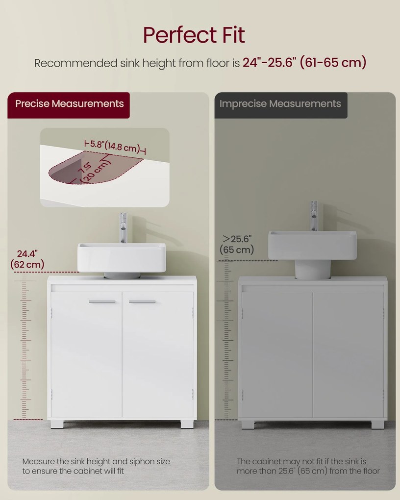 Mosogató alatti fürdőszobai szekrény, 2 rekeszes, felhőfehér