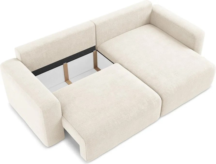 Krémszínű zsenília kinyitható-tárolóhelyes sarokkanapé (jobb oldali-heverő résszel) Kona – Makamii