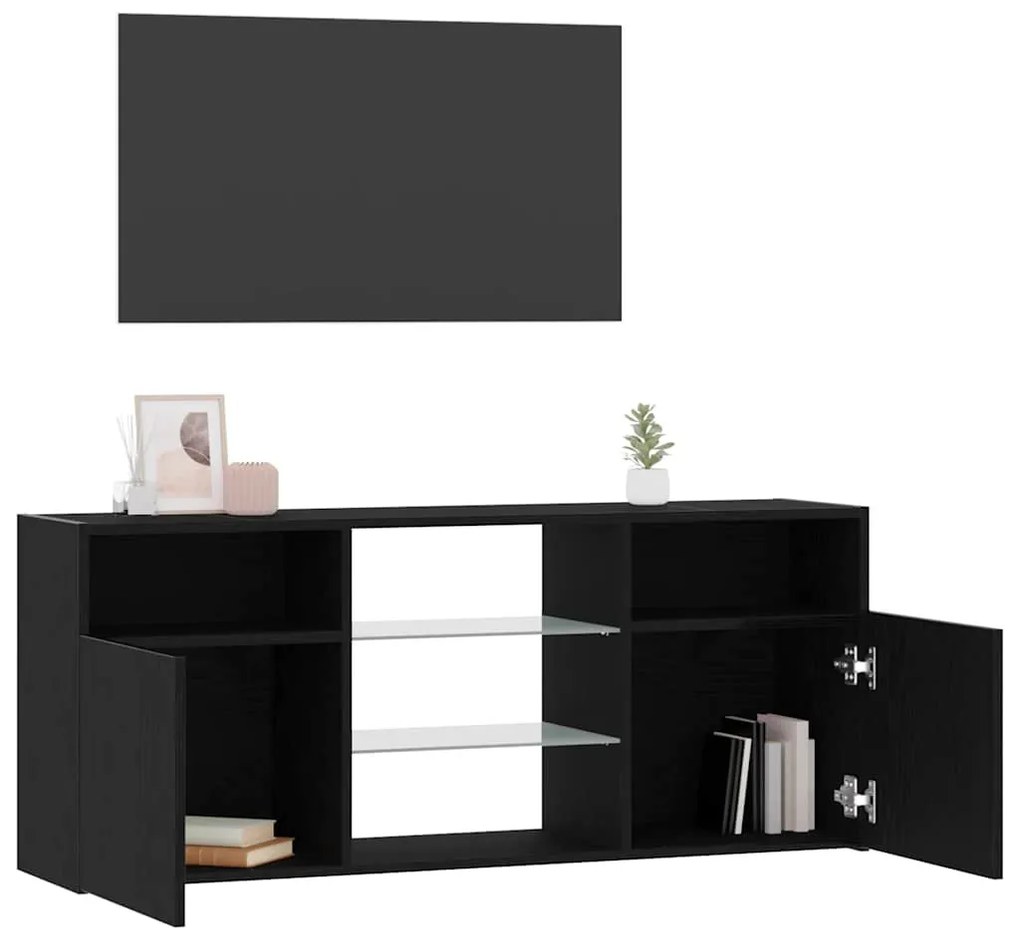 fekete tölgy szerelt fa TV-szekrény LED-ekkel 120x30x50 cm