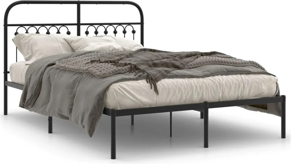 vidaXL fekete fém ágykeret fejtámlával 135 x 190 cm