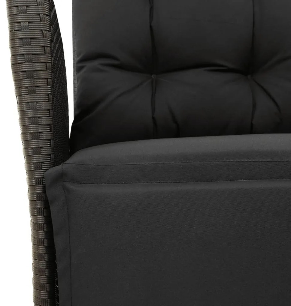 3 részes fekete polyrattan kerti étkezőgarnitúra párnákkal