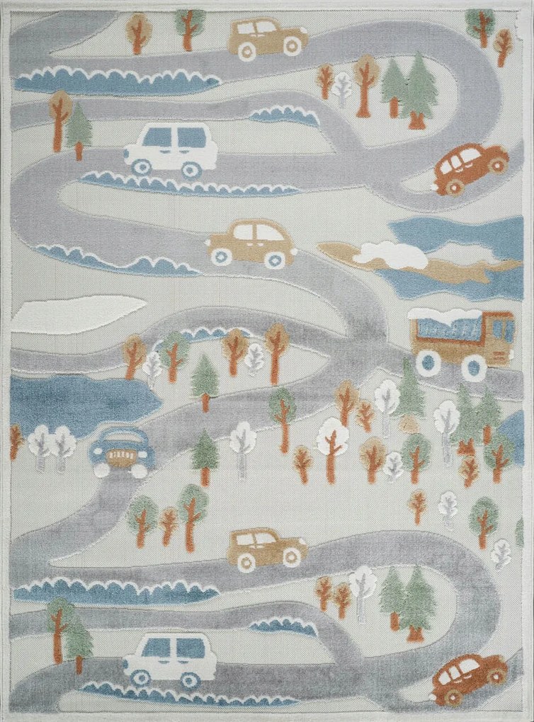 Gyerekszőnyeg 133x190cm ,puha krémszínű 3D hatású utcai minta