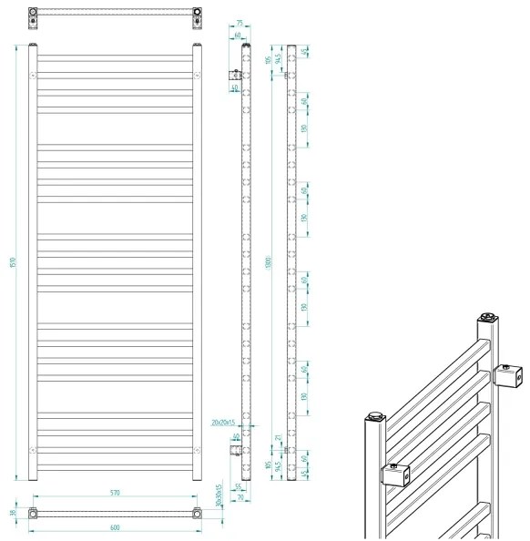 Sapho - METRO törölközőszárító radiátor 557W 60x151 cm matt fekete