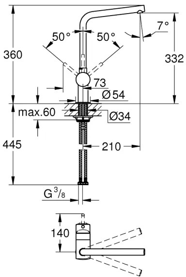 GROHE 31375000 - A sorozatú mosogató csaptelep, 360 mm, fényes króm