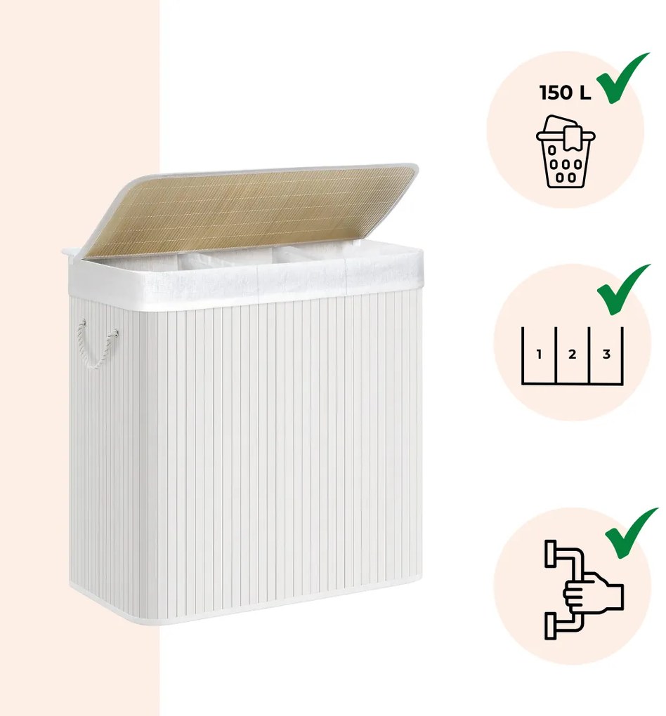 DORA bambusz szennyeskosár, 150 l, fehér SongmicsHome