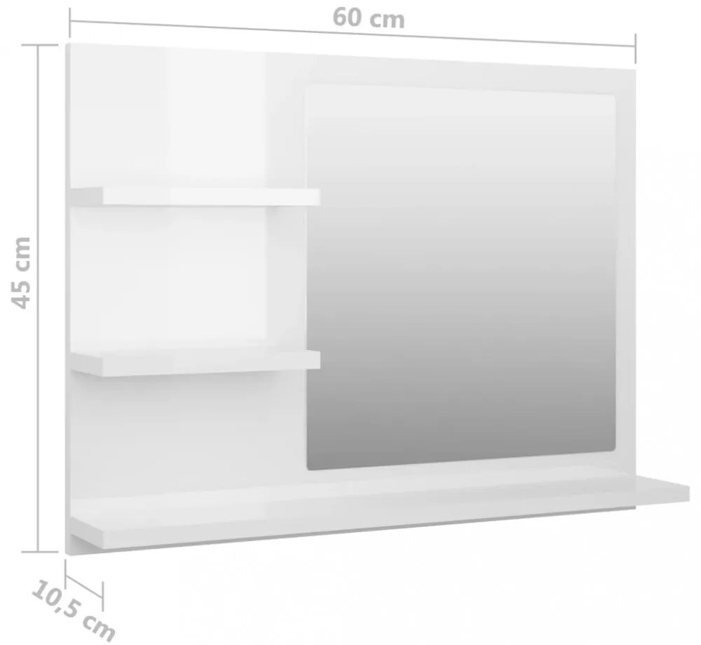 magasfényű fehér szerelt fa fürdőszobai tükör 60 x 10,5 x 45 cm