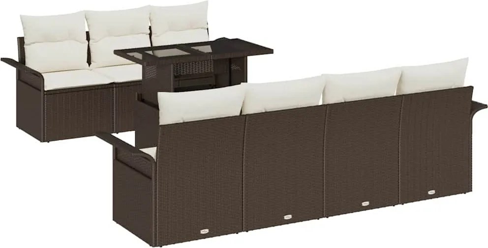 vidaXL Kerti Kanapé Szett párnával tárolóval 8 pcs Barna Poli rattan