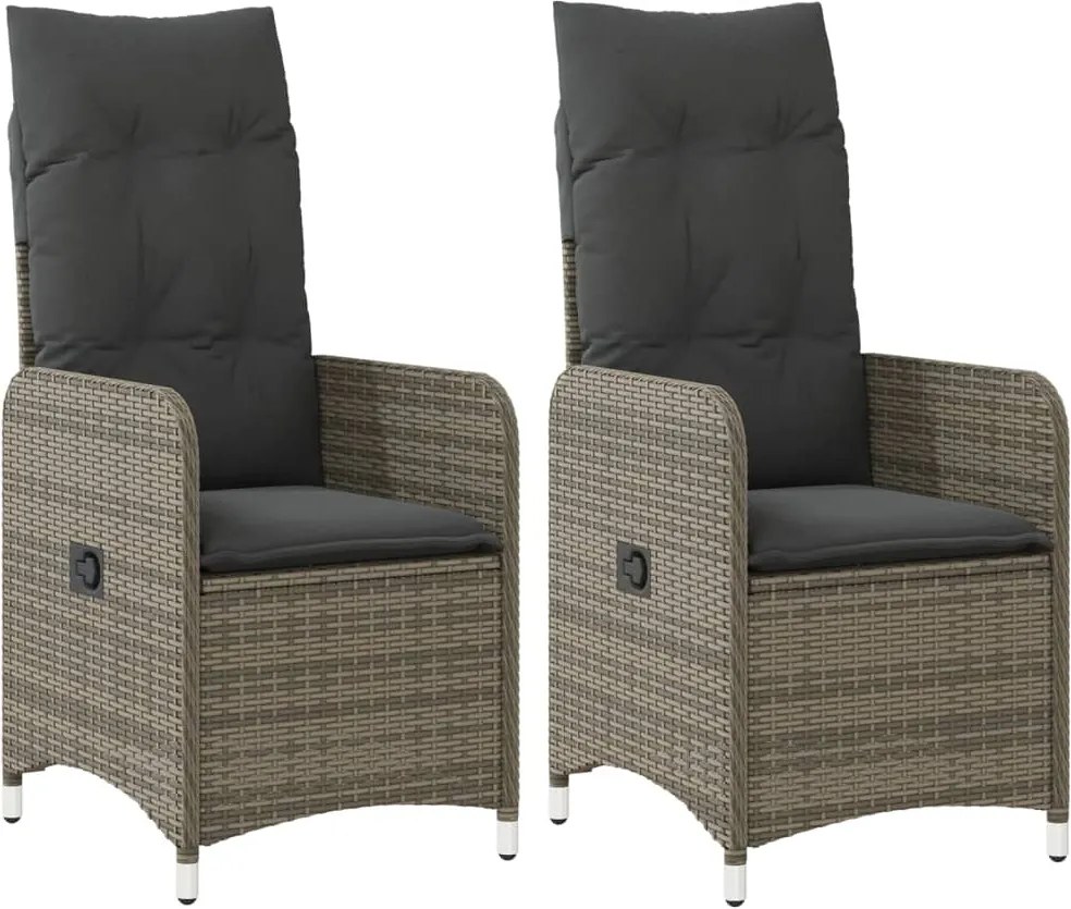 vidaXL 2 db szürke polyrattan dönthető kerti szék párnákkal
