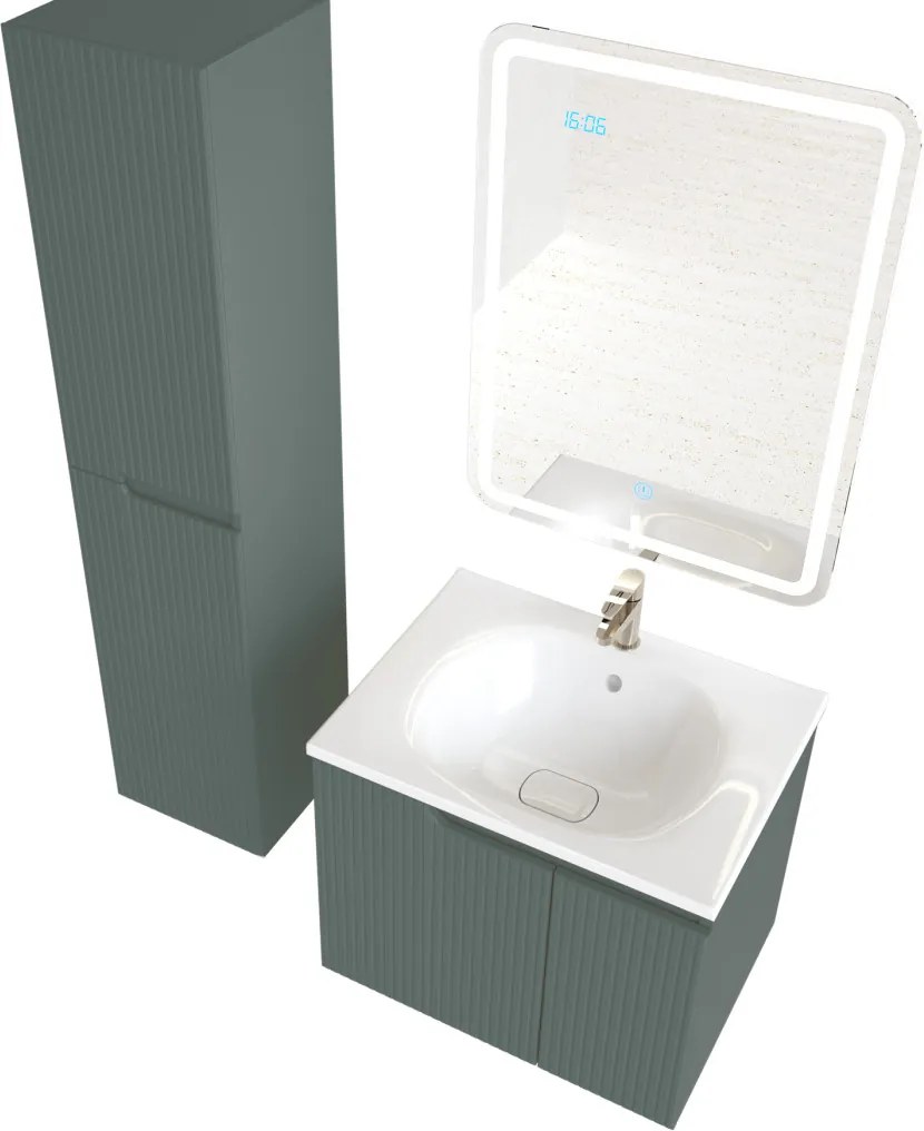 Piramida EURIDIKA fali fürdőszobabútor - műmárvány mosdóval -2 ajtós - PINO ZÖLD - 65 x 48 x 53 cm