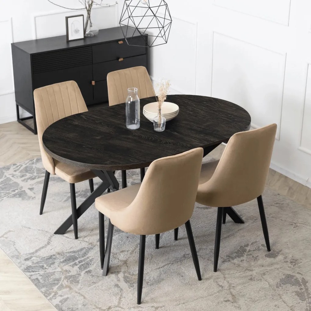 Bővíthető Étkezőasztal Fekete Színben. LUGO 90-190 cm