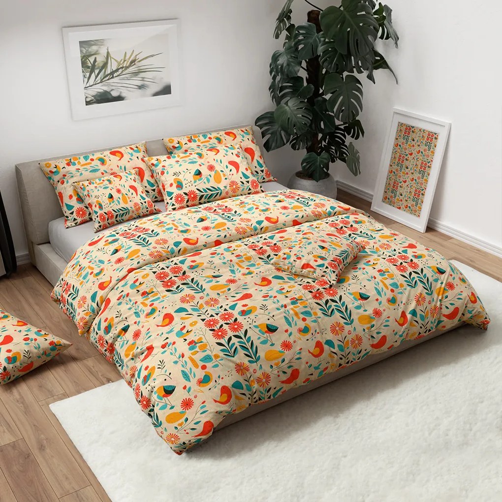 Krep ágynemű RETRO BIRD színes Ágyneműhuzat mérete: 70 x 90 cm | 140 x 200 cm