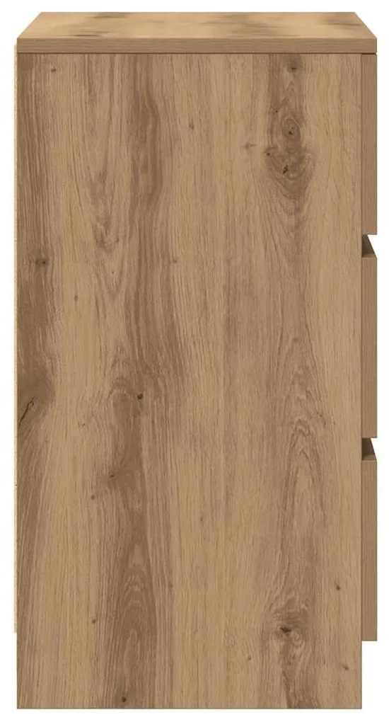 vidaXL 2 db kézműves tölgy éjjeliszekrények 3 fiókkal 39x35x65 cm