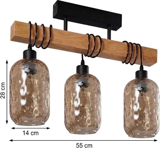 Brilagi - Felületre szerelhető csillár WOOD GLASS 3xE27/60W/230V fenyő/fekete/füstbarna