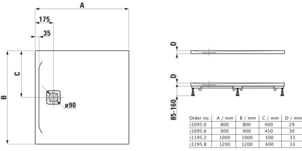 LAUFEN H2109560000001 - PRO négyzetes zuhanytálca 90x90 cm marbond/fehér