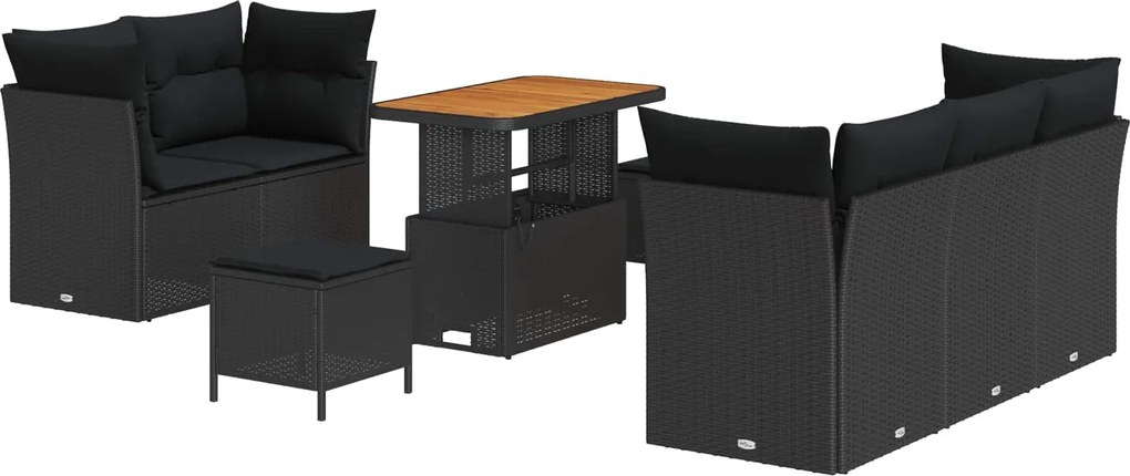 vidaXL Kerti Kanapé Szett párnával 8 pcs Fekete polirattan