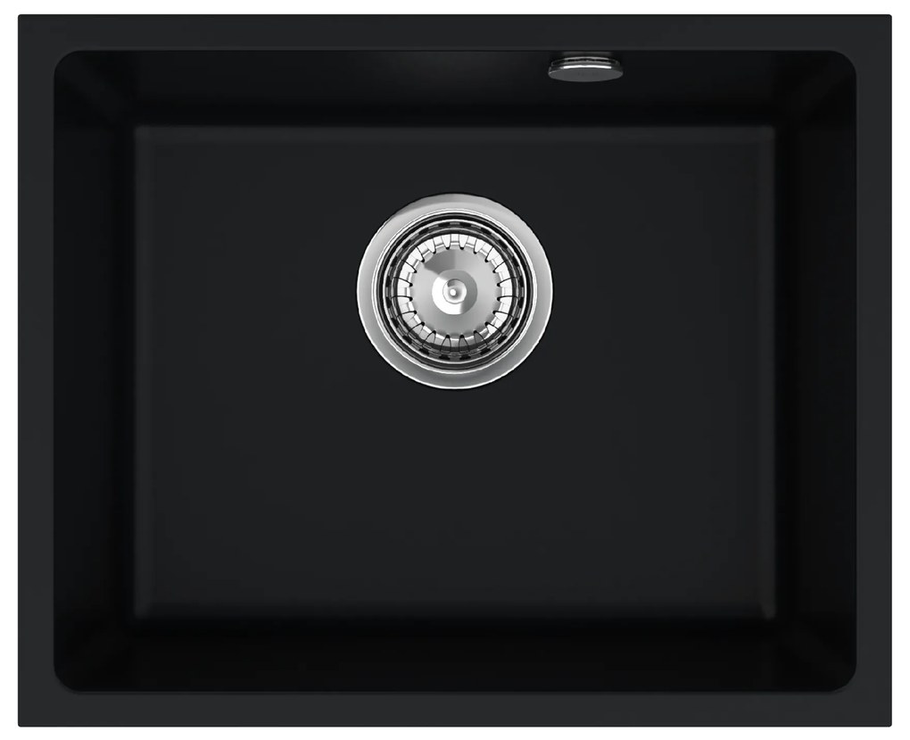 Mosogató minőségi Crypton 55, gránit konyhai mosogató 460x375x205 mm + króm szifon, fekete, SKQ-CRY.C.1KBO.55.X
