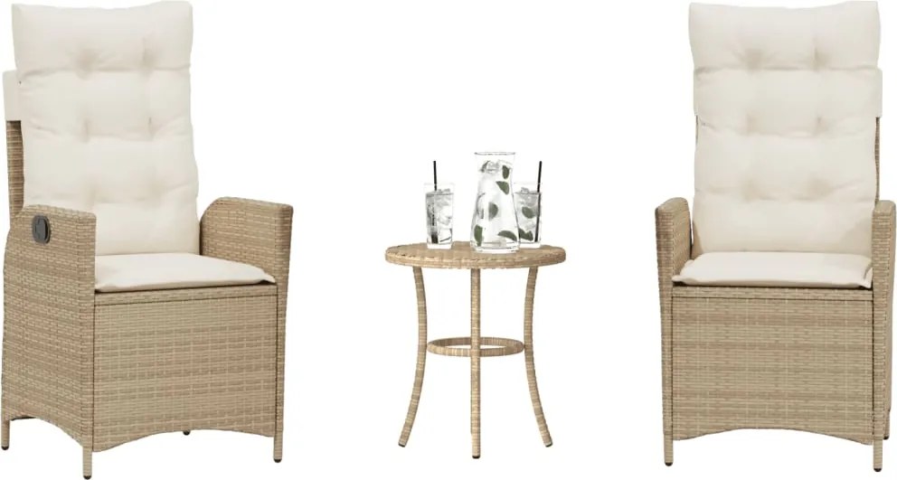 vidaXL 3 részes bézs polyrattan bisztrógarnitúra párnával