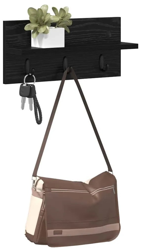 Fali Kabáthorog polcokkal Musta tammi 40 x 10.5 x 18 cm Faanyag