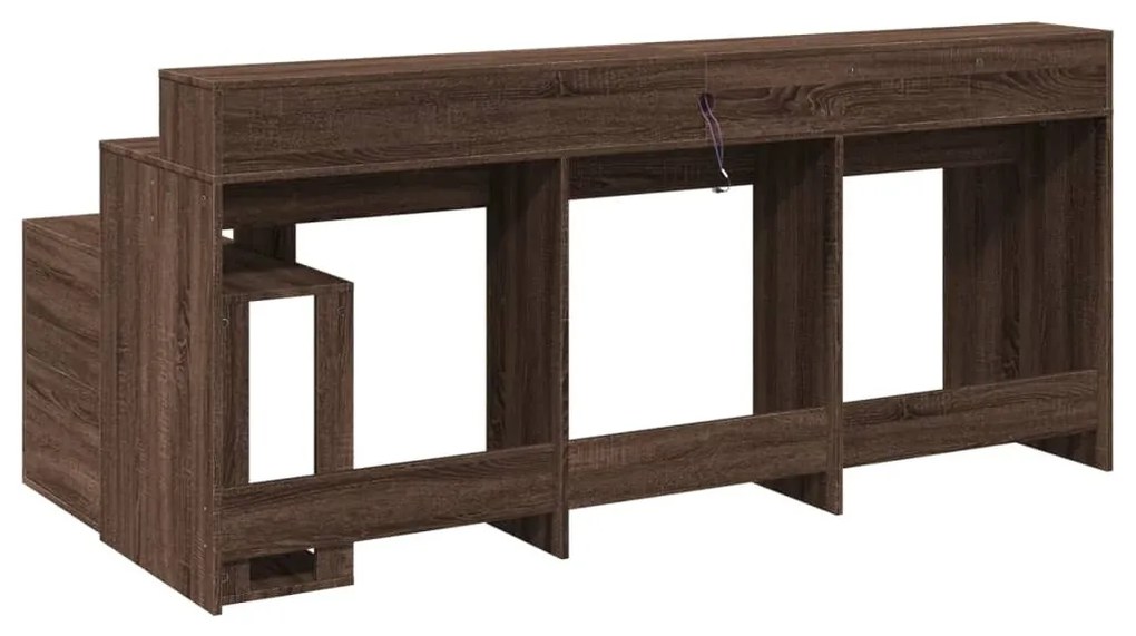 barna tölgy színű szerelt fa íróasztal LED-ekkel 200x104x91 cm