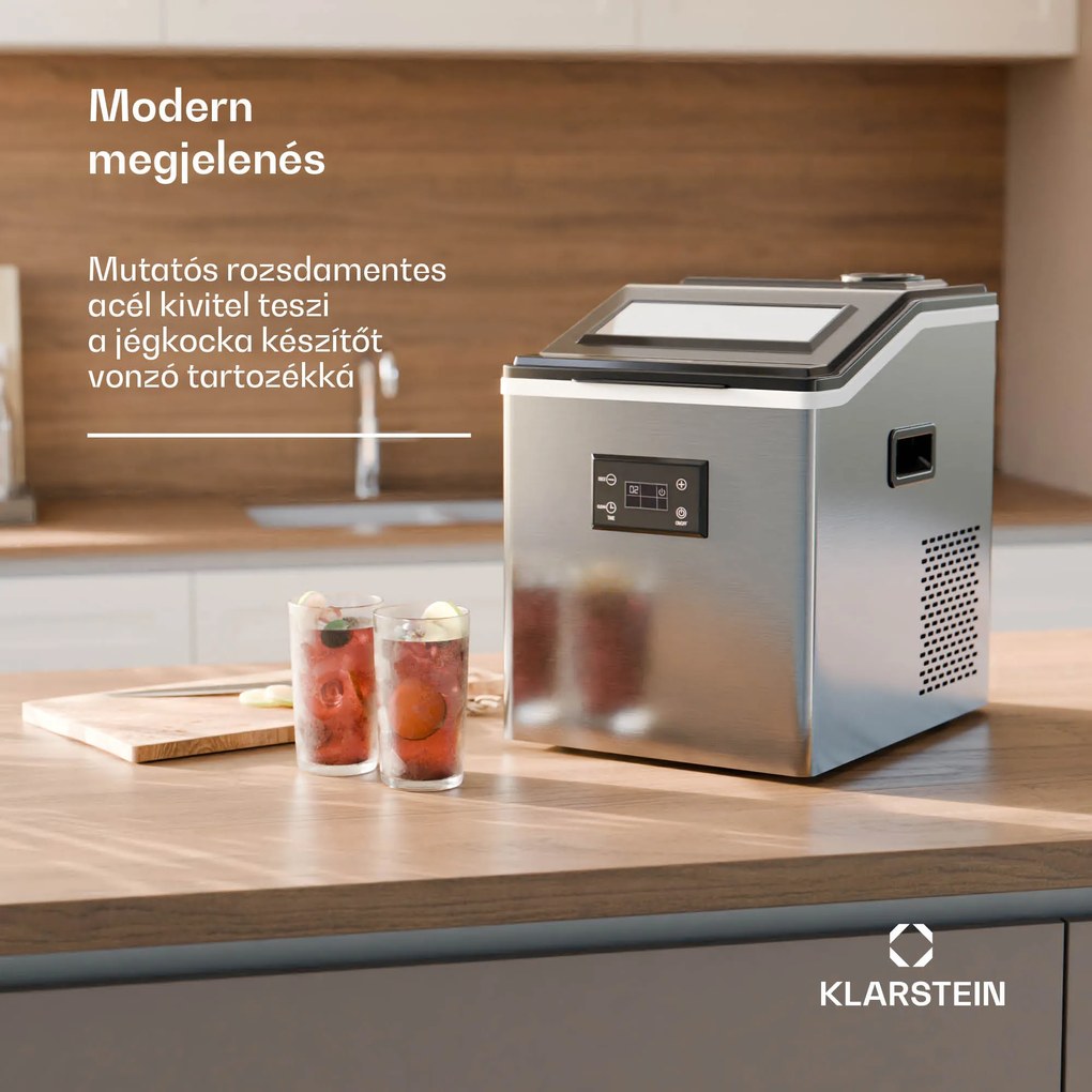 Klarstein FrostMaster, jégkészítő, 40 kg jégkocka naponta, rozsdamentes acél borító, LED kijelző, mellékelve jégkanál