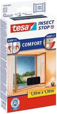 Szúnyogháló, ablakra, tépőzáras, 1,3 x 1,3 m, TESA® Comfort, fekete (TE5539621)
