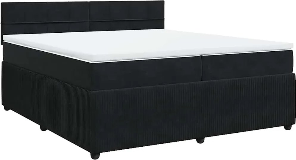 vidaXL fekete bársony rugós ágy matraccal 200x200 cm