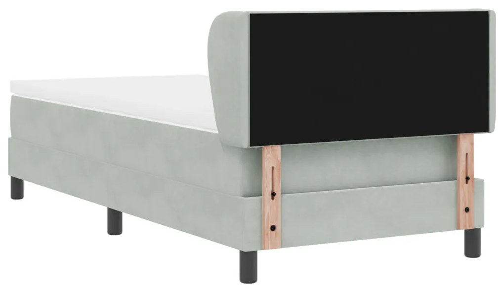 Boxspring Ágy Matraccal Világosszürke 90x200 cm Bársony