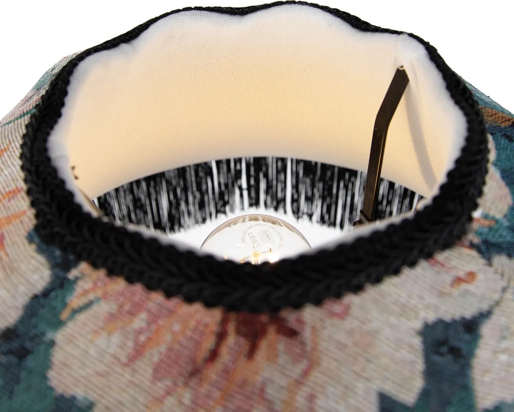 Fekete állólámpa virágmintás búrával és fehér belsővel 45cm - Classico