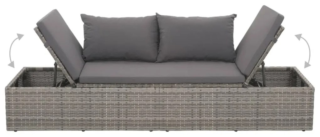 Szürke polyrattan kültéri nyugágy hát- és ülőpárnákkal