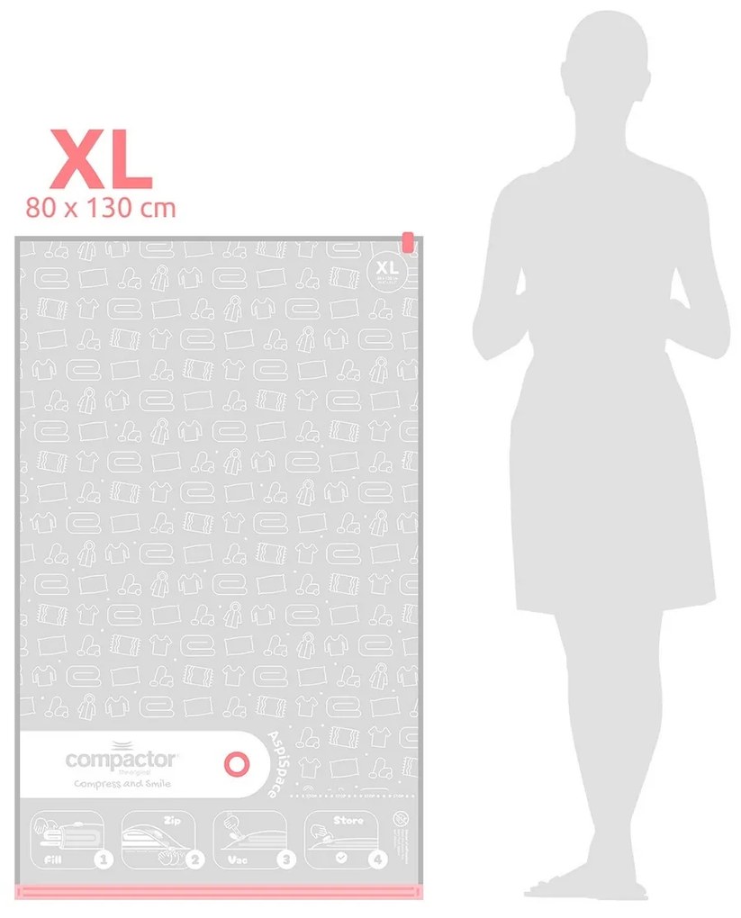 Tömörítő Aspispace XL 140 l, 80 x 130 cm, 3 db,vákuumos tároló zsákok készlete, 3 db, 3 db