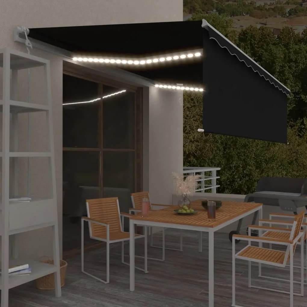 antracitszürke redőnyös, LED-es, szélérzékelős napellenző 5x3 m