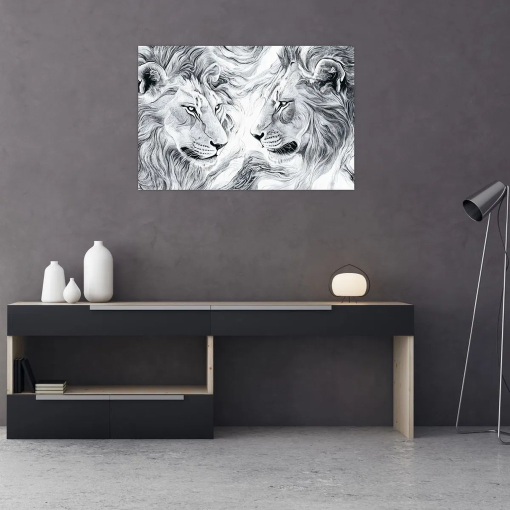 Kép - Rajzolt oroszlánfejek (90x60 cm)