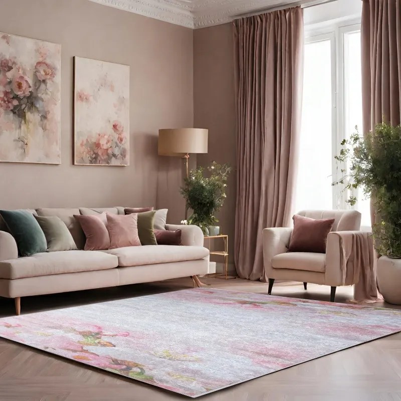 Dekorációs szőnyeg rózsaszín virágokkal 60x120cm Iliada csúszásgátló réteggel