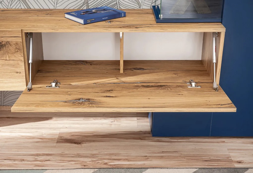 MARIONO nappali fal, 210x162x40, sötétkék/tölgy flagstaff