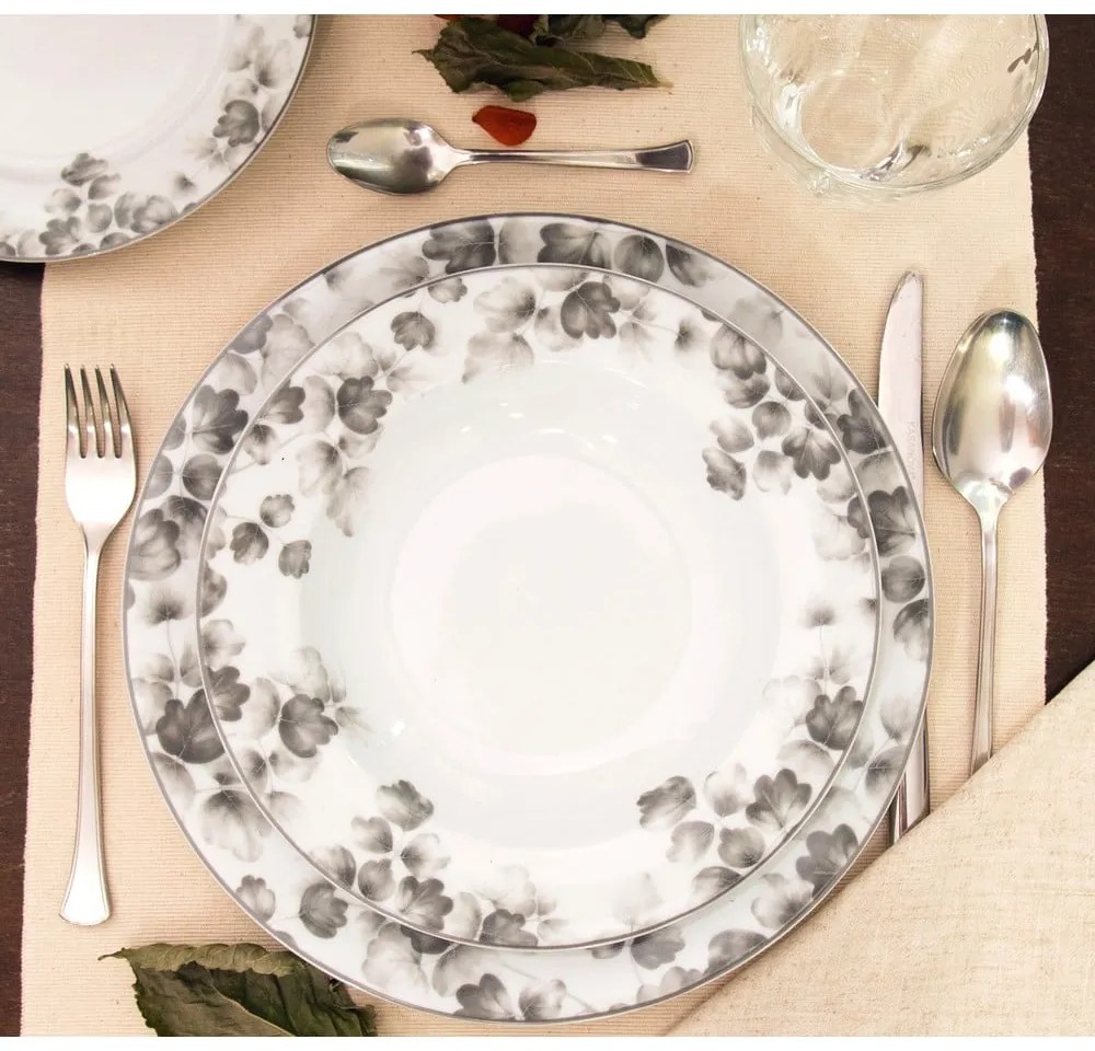 Fehér-világosszürke porcelán desszertes tányér készlet 6 db-os ø 19 cm Foliage gray – Villa Altachiara