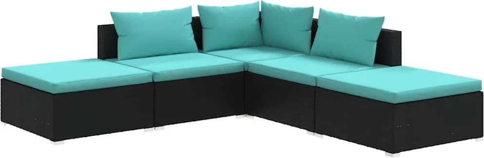 5 részes fekete polyrattan kerti ülőgarnitúra párnákkal
