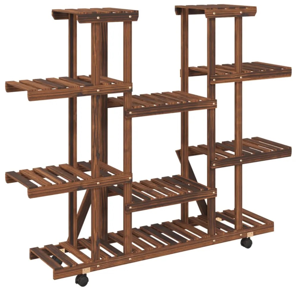 tömör fenyőfa virágtartó állvány kerekekkel 110 x 25 x 115 cm