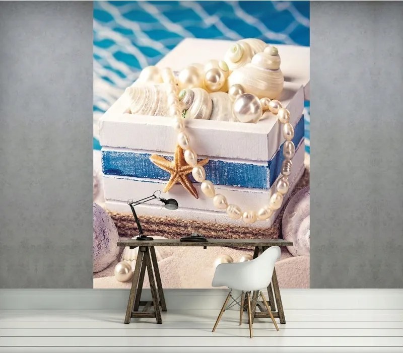 Flizelin fotótapéta Tengeri kincsek Gyöngyök Kagylók Kék 206x275 +ragasztó