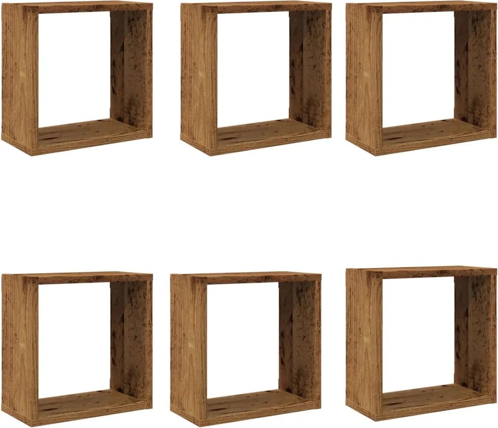vidaXL 6 db antik fa színű szerelt fa fali kockapolc 30x15x30 cm