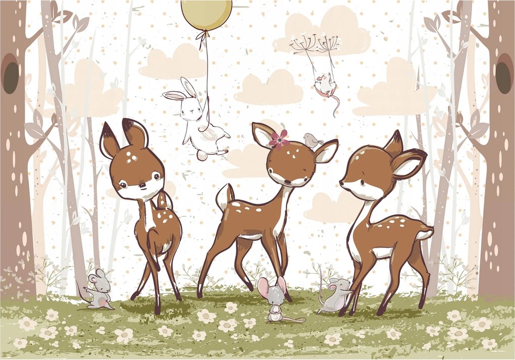 Flizelin fotótapéta Szarvas egér nyúl az erdőben rózsaszín 400x280 +ragasztó