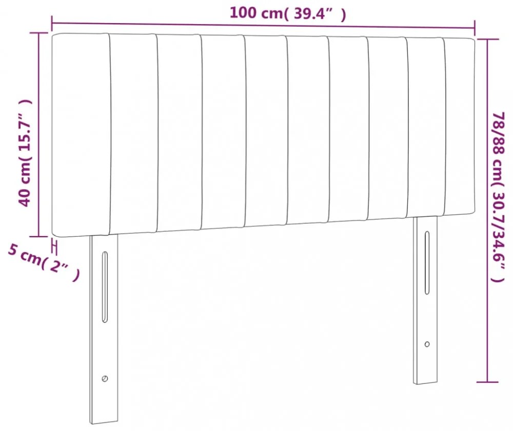 világosszürke bársony LED-es fejtámla 100x5x78/88 cm