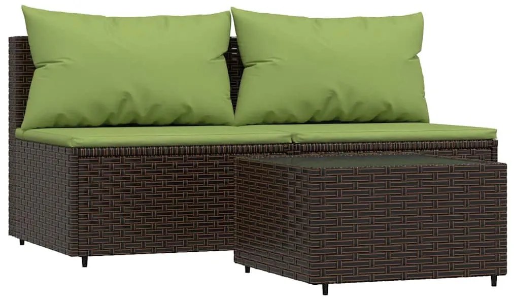 3 részes barna polyrattan kerti ülőgarnitúra párnával