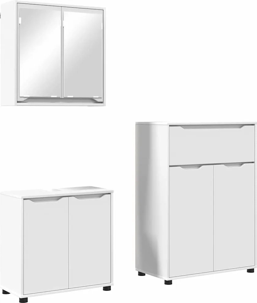vidaXL Fürdőszoba bútor szett fiókkal polcokkal 3 pcs Fehér Faanyag