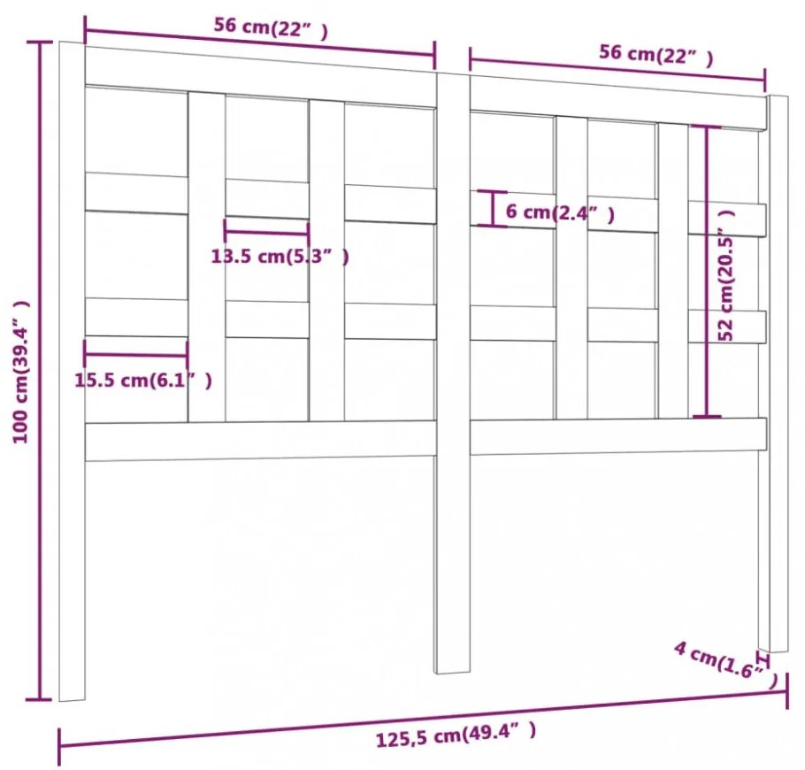 szürke tömör fenyőfa ágyfejtámla 125,5 x 4 x 100 cm