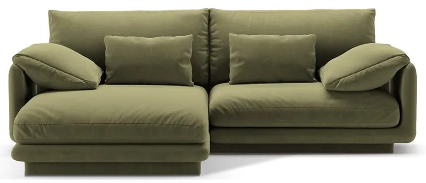 Világoszöld bársony sarokkanapé (bal oldali-heverő résszel) Torino – Micadoni