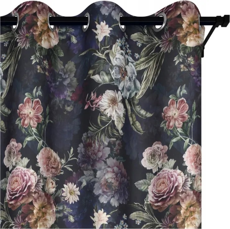 Függöny Készre Szerelve 140x250 Sötét Virágos Levelek Függöny