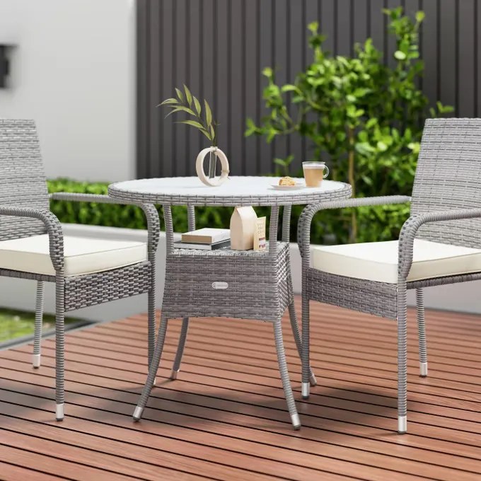 Deuba Rattan asztal Ø80 cm - szürke