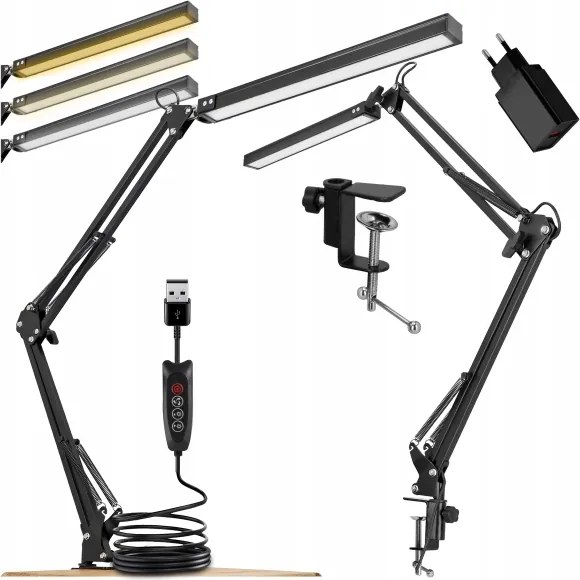 Fényerőszabályozható LED csipeszes asztali lámpa LED/10W/5V 3000/4000/6000K fekete